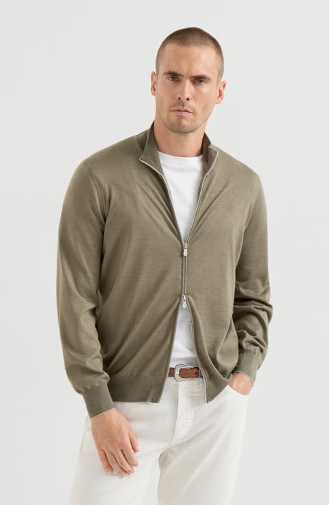 Cashmere and silk lightweight cardigan with zipper