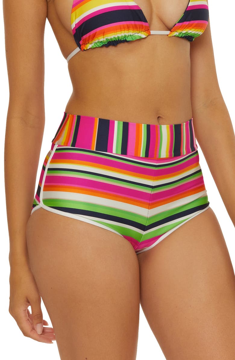 Trina Turk Stripe Swim Shorts, Alternate, color, Pink Multi
