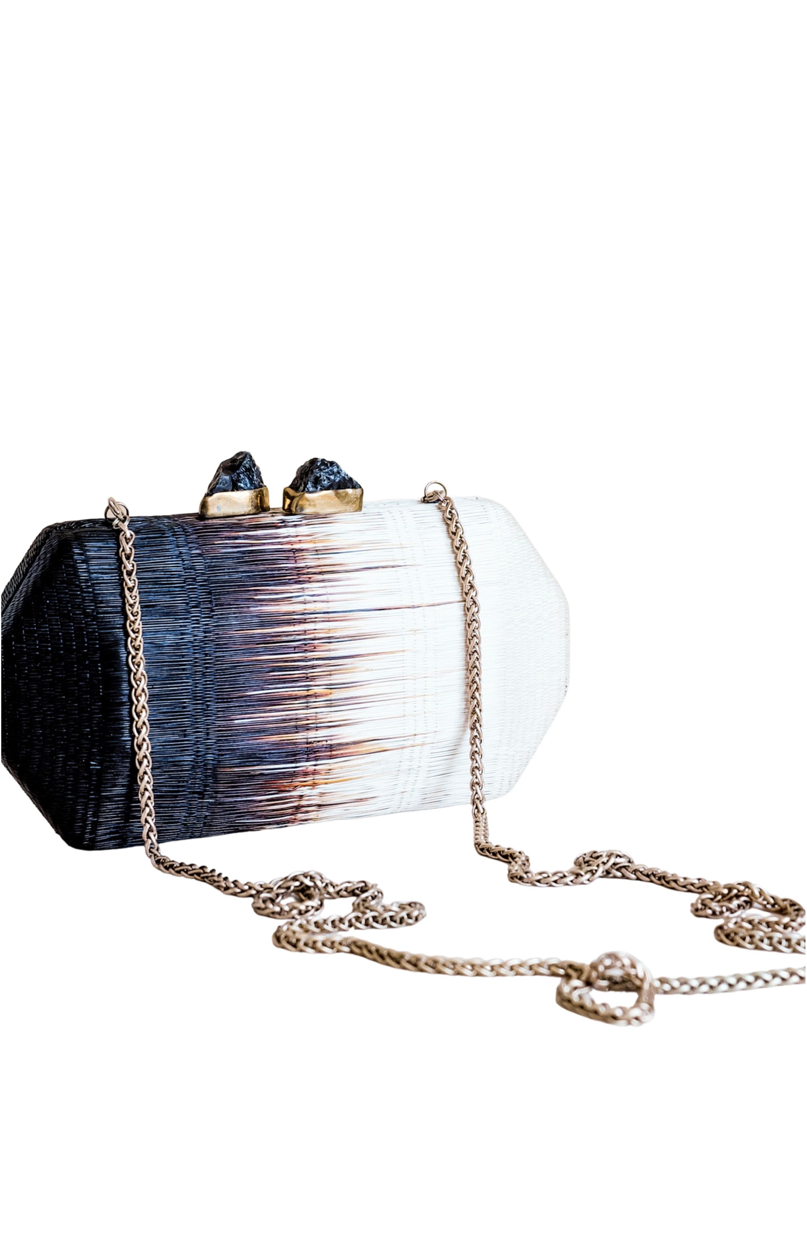 LIKHA Woven Two-Tone Frame Clutch, Alternate, color, Raven Black/ White