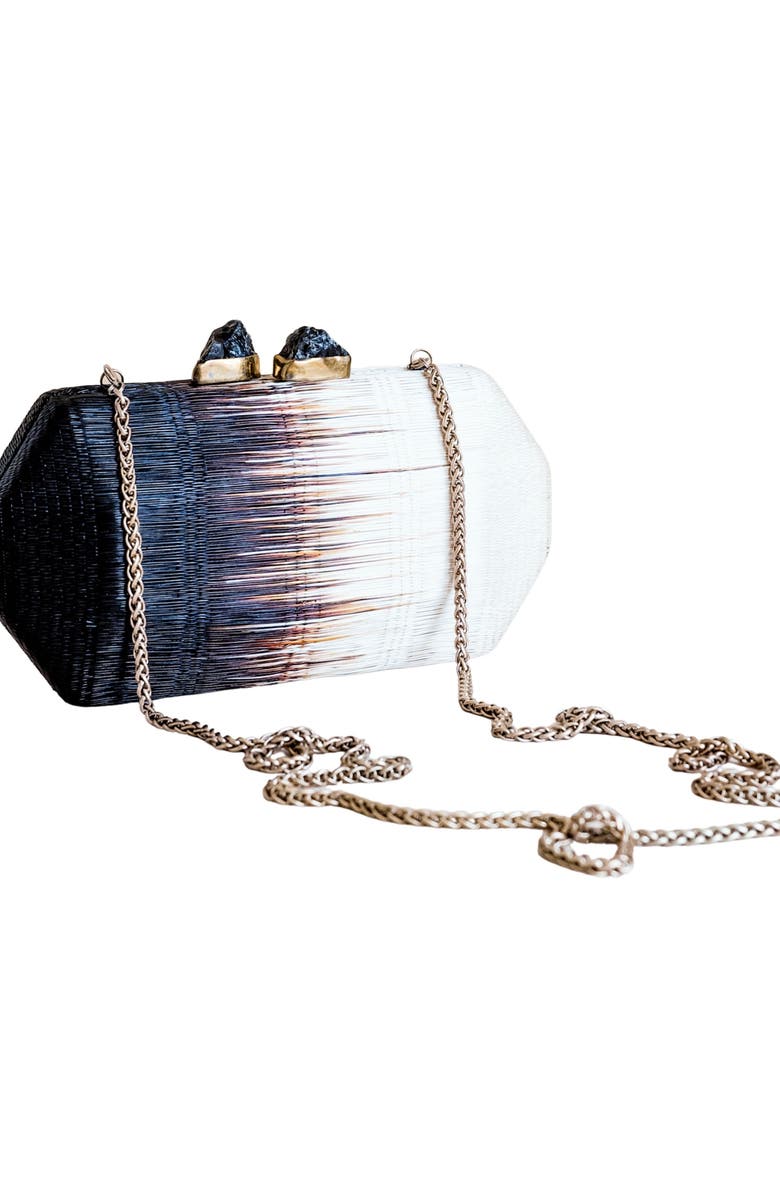 LIKHA Woven Two-Tone Frame Clutch, Alternate, color, Raven Black/ White