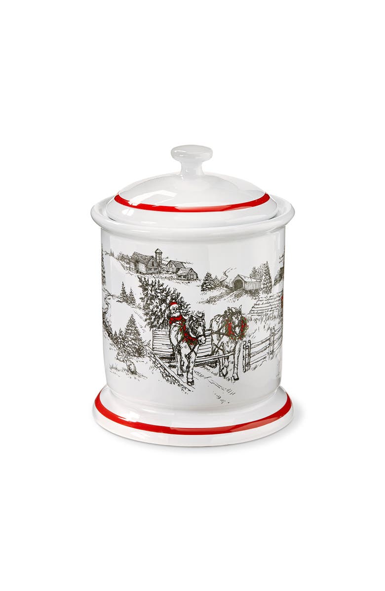 tag Farmhouse Christmas Cookie Jar with Lid Earthenware, Main, color, Multicolored