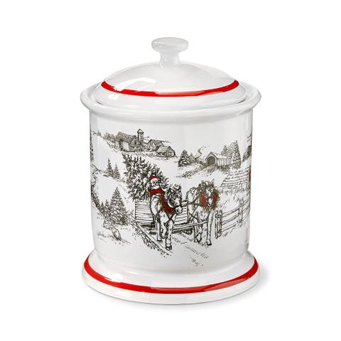 Farmhouse Christmas Cookie Jar with Lid Earthenware