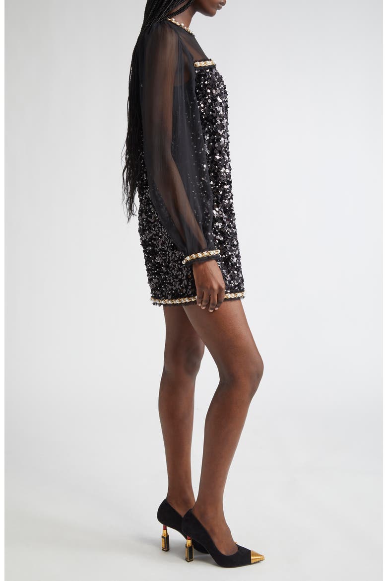 Embellished Long Sleeve Shift Dress, Alternate, color, BLACK MULTI