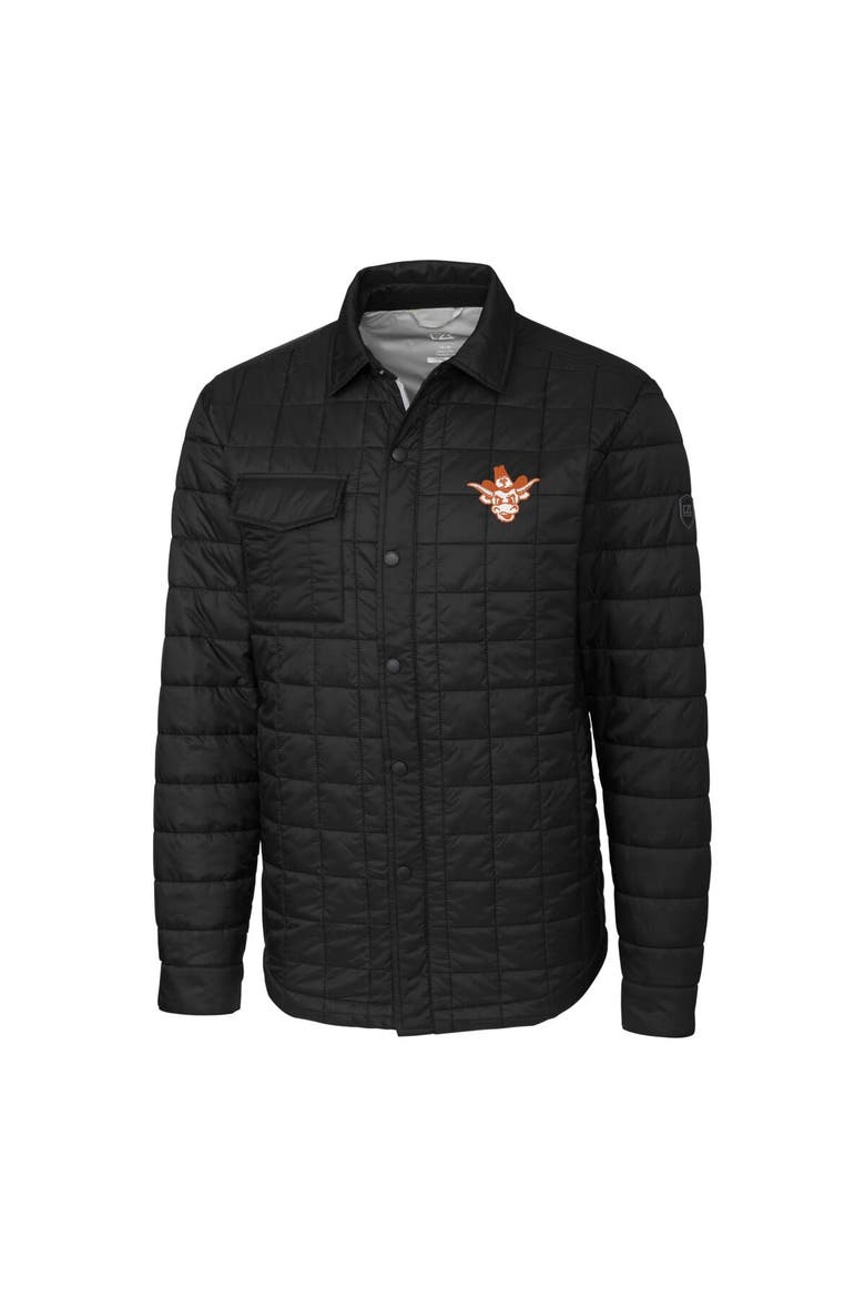 Men's Cutter & Buck  Black Texas Longhorns Vault Rainier PrimaLoft Eco Insulated Quilted Button-Up Shacket, Alternate, color, Black