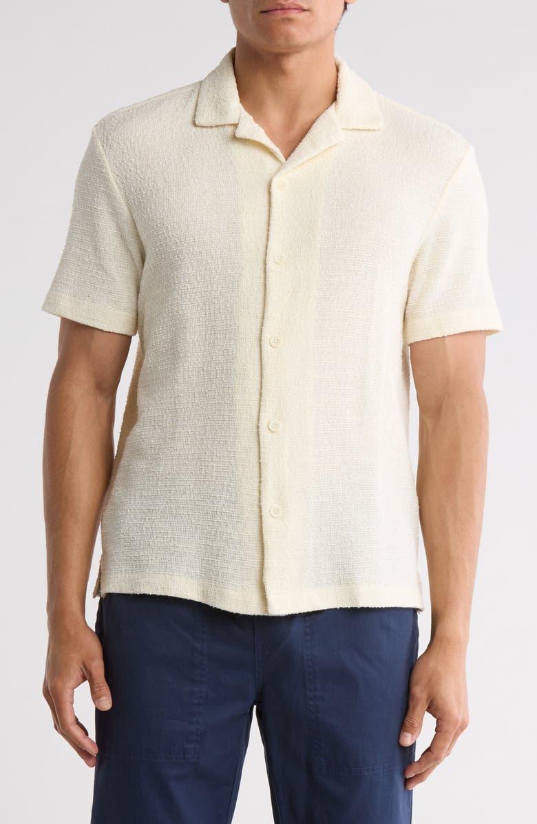 DENIM AND FLOWER Textured Relaxed Fit Camp Shirt, Main, color, Off White