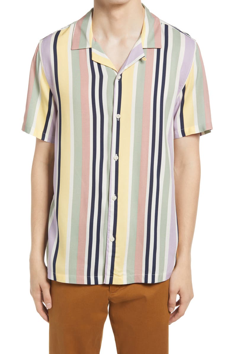 Topman Pastel Stripe Short Sleeve Button-Up Shirt, Main, color,