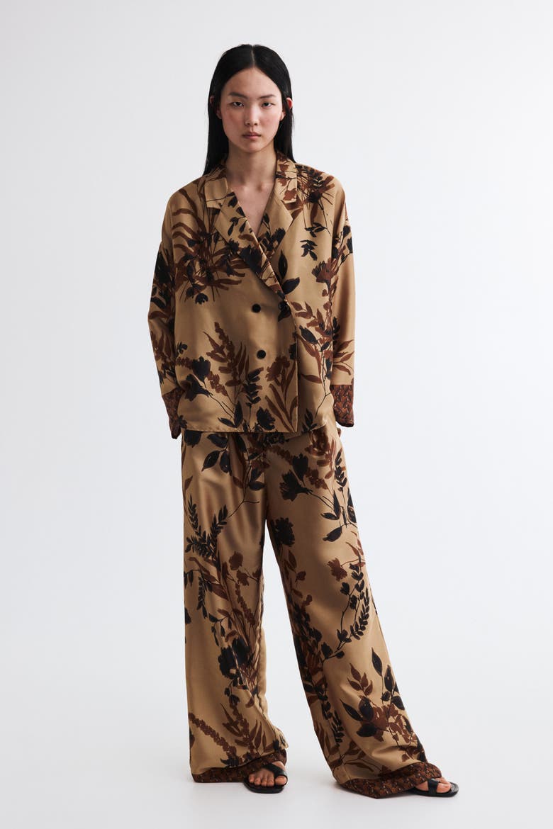 Pleated Satin Twill Pants, Alternate, color, Beige/patterned
