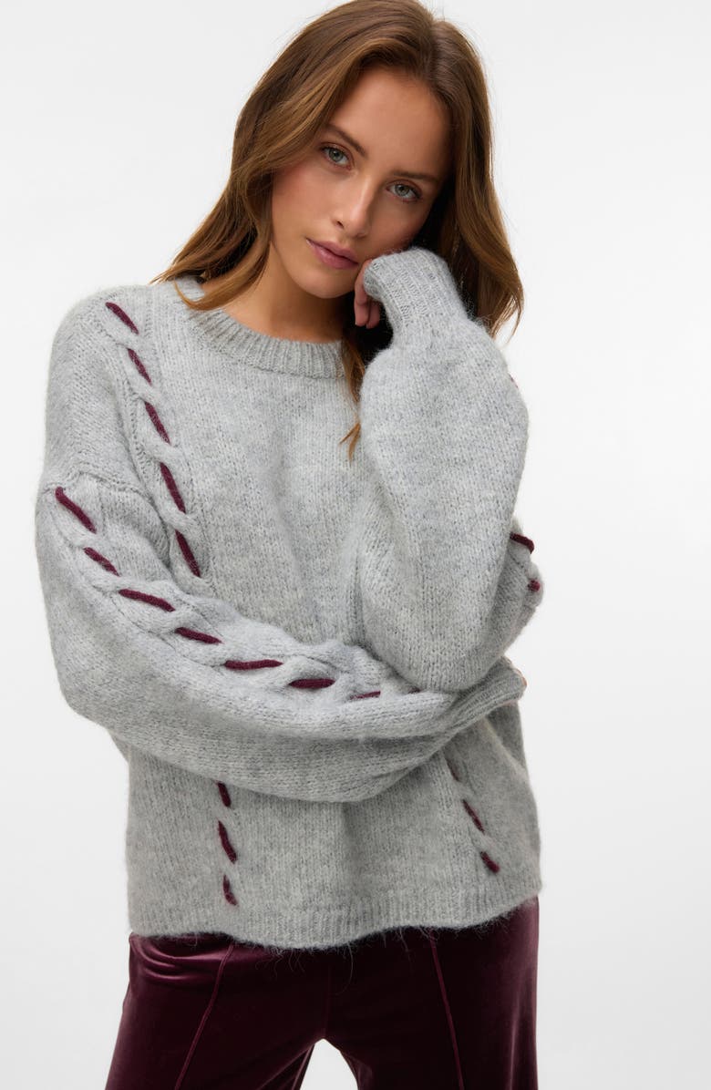 VERO MODA Ilina Oversize Mélange Sweater, Alternate, color, Light Grey Melange D