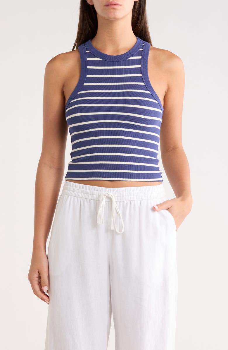 Marine Layer Lexi Stripe Rib Tank, Main, color, Bay Blue And White Stripe