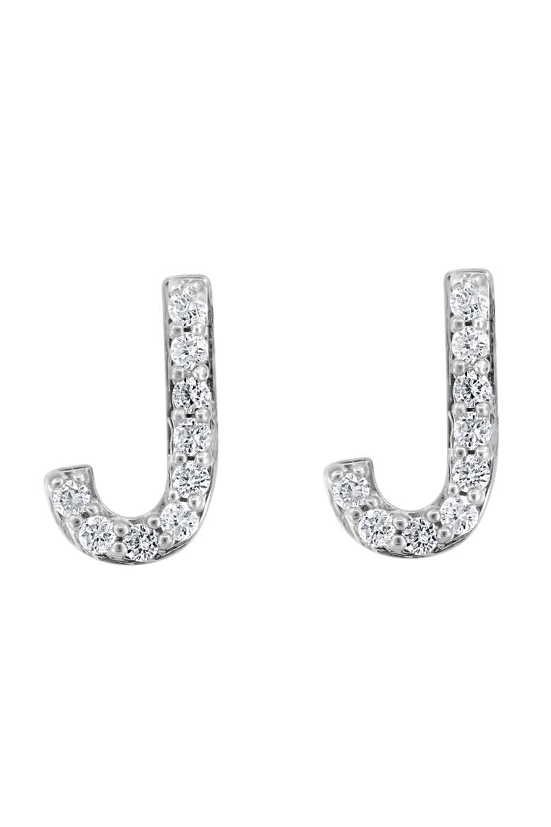 Sterling Silver Diamond 'J' Initial Stud Earrings, Main, color, SILVER