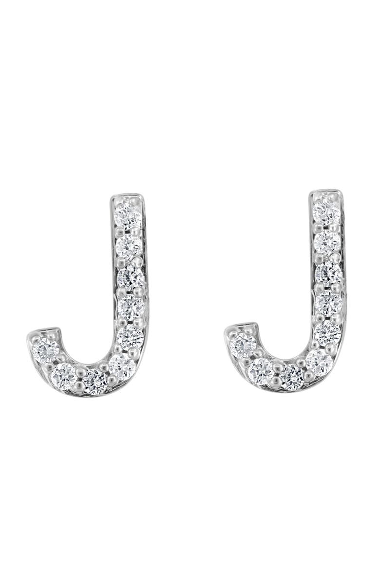 EFFY Sterling Silver Diamond 'J' Initial Stud Earrings, Main, color, Silver