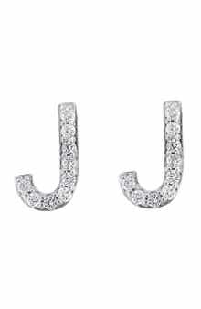 Sterling Silver Diamond 'J' Initial Stud Earrings