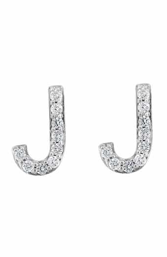 Sterling Silver Diamond 'J' Initial Stud Earrings
