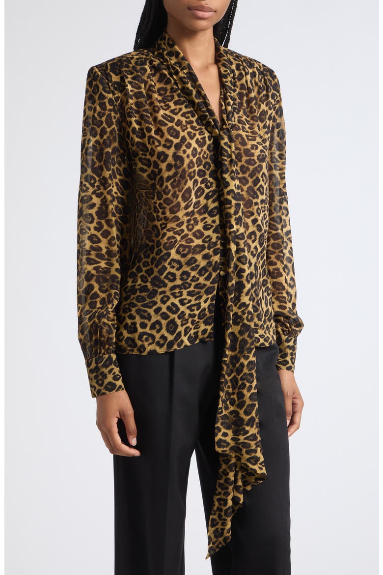 Kaila Tie Neck Chiffon Top, Alternate, color, LEOPARD