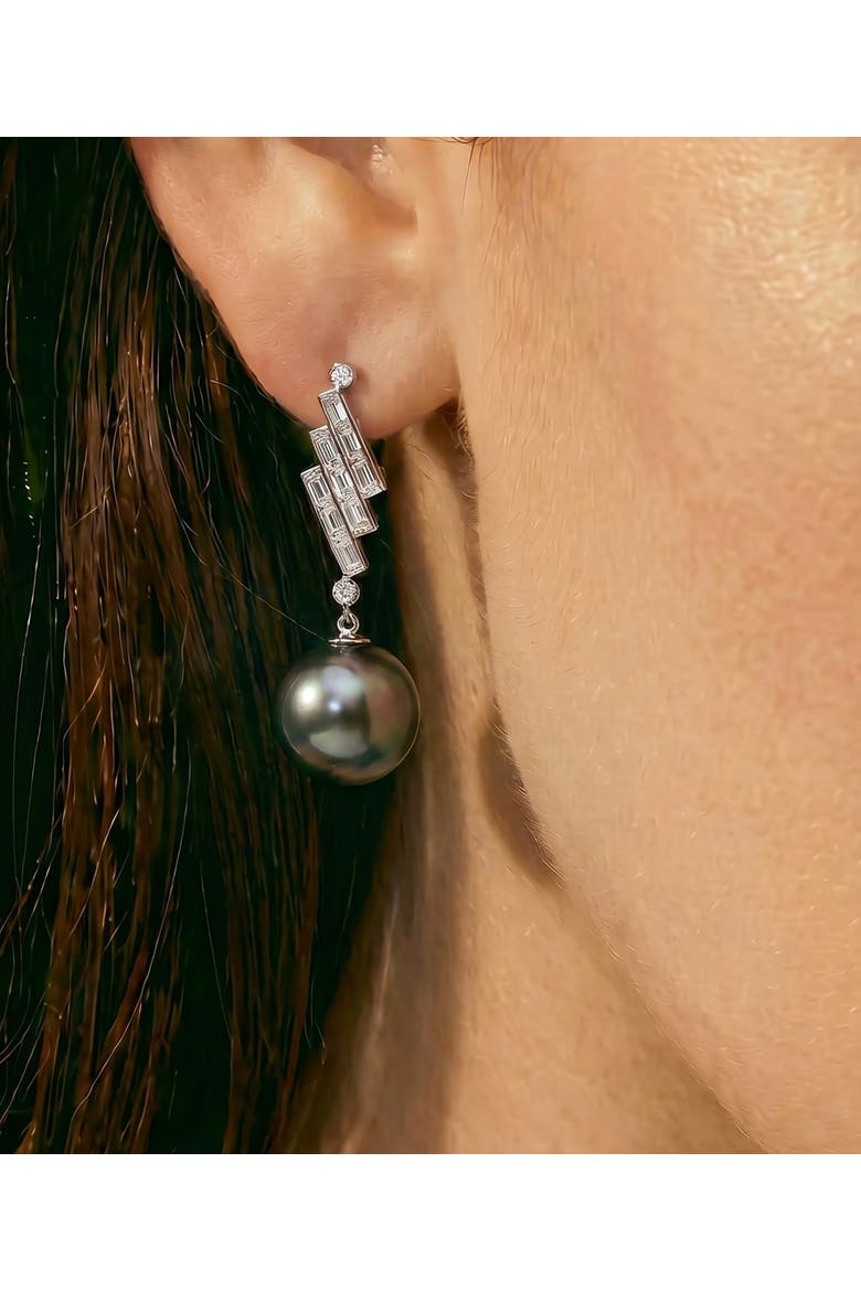 Tahitian South Sea Pearl & Diamond Bowie Earrings, Alternate, color, White Gold