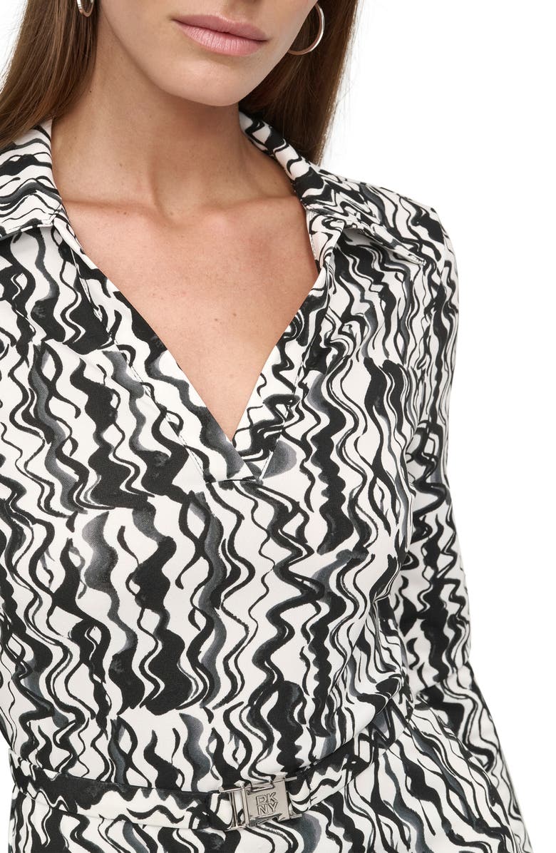 DKNY Long Sleeve Belted Maxi Dress, Alternate, color, Ivory/ Black