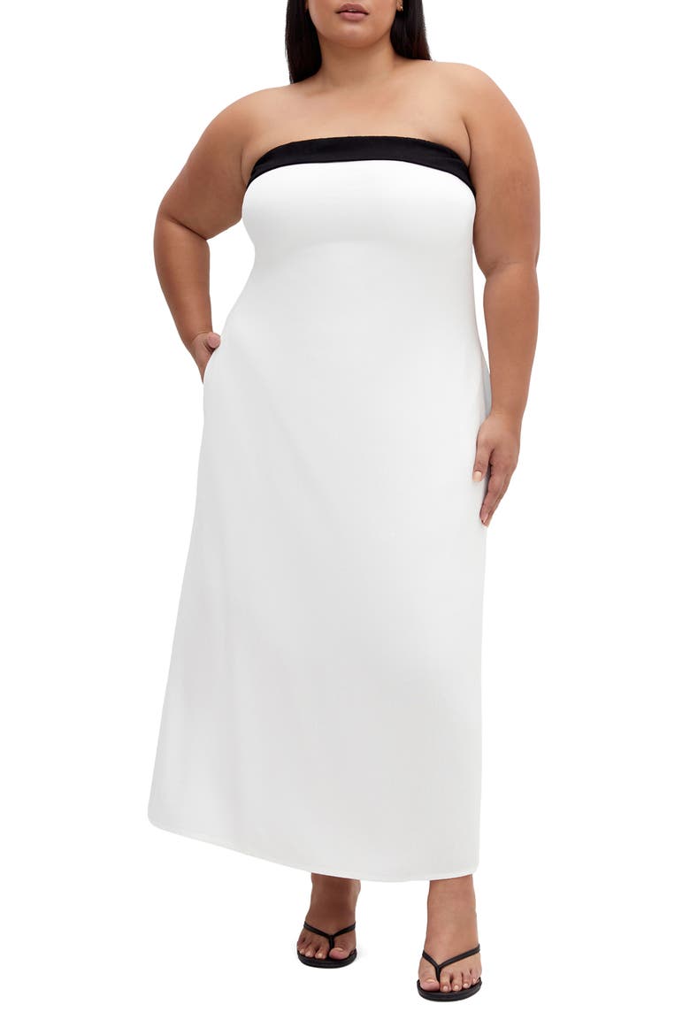 Lina Contrast Detail Strapless Dress, Main, color, IVORY