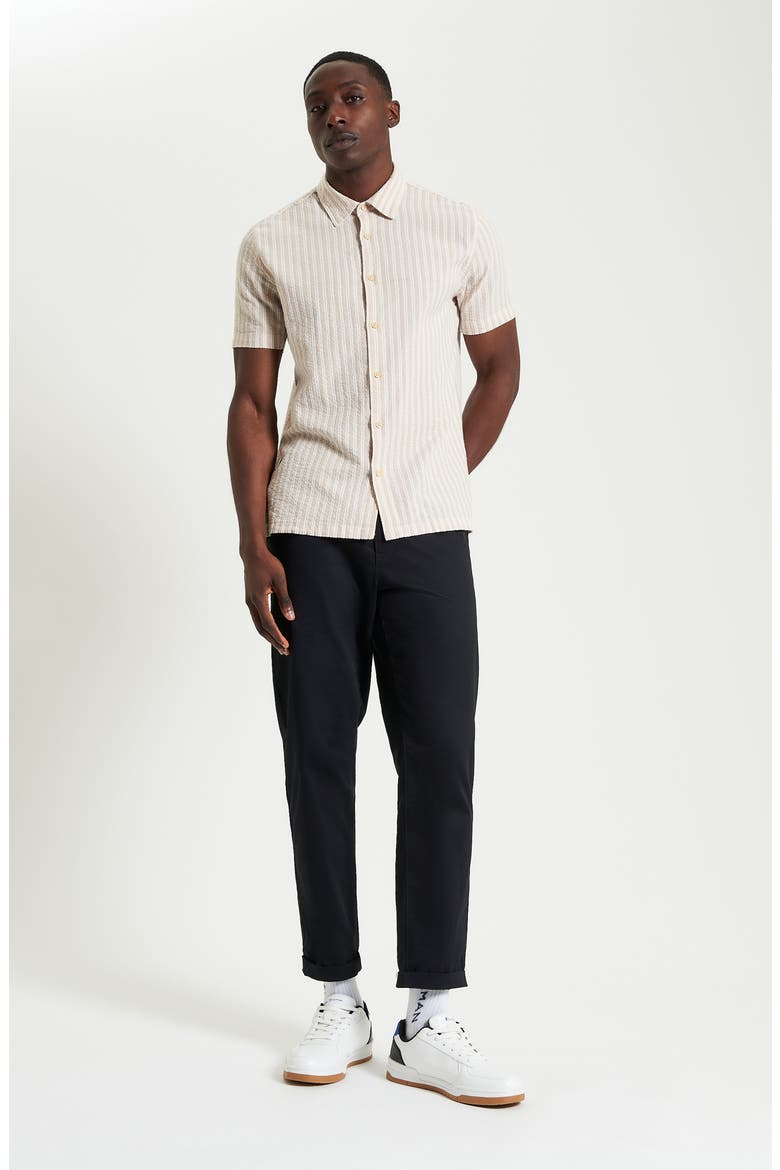 Stripe Seersucker Button-Up Shirt, Alternate, color, SAND