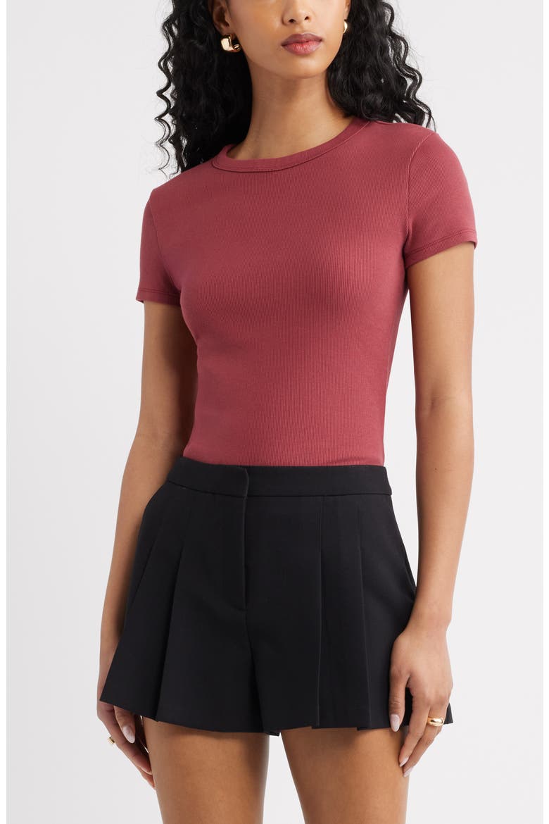 Rib Short Sleeve Shirt, Main, color, RED RUBY