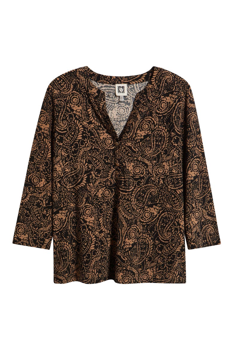 Paisley Print Three-Quarter Sleeve Henley, Alternate, color, ANNE BLACK / VICUNA