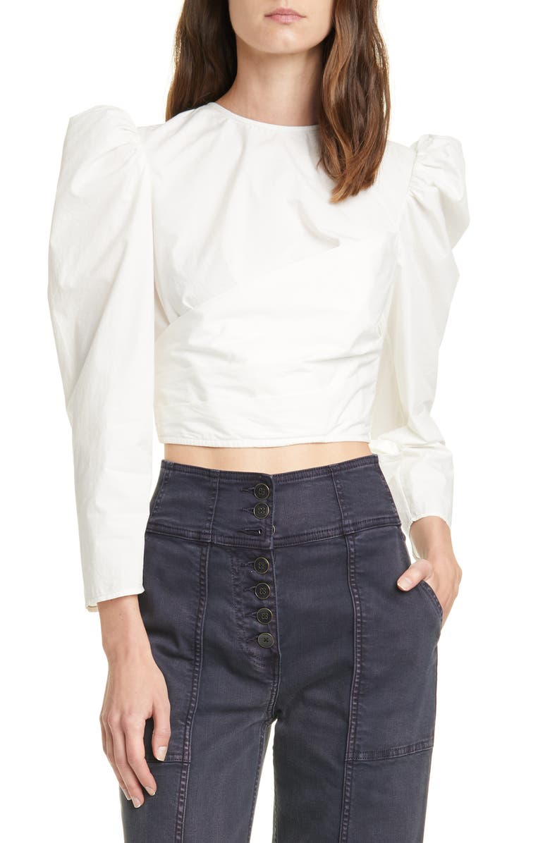 Ulla Johnson Eden Puff Sleeve Crop Cotton Blouse, Main, color, 