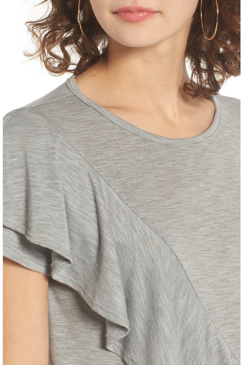 Ruffle Front Tee, Alternate, color, GREY CLOUDY HEATHER