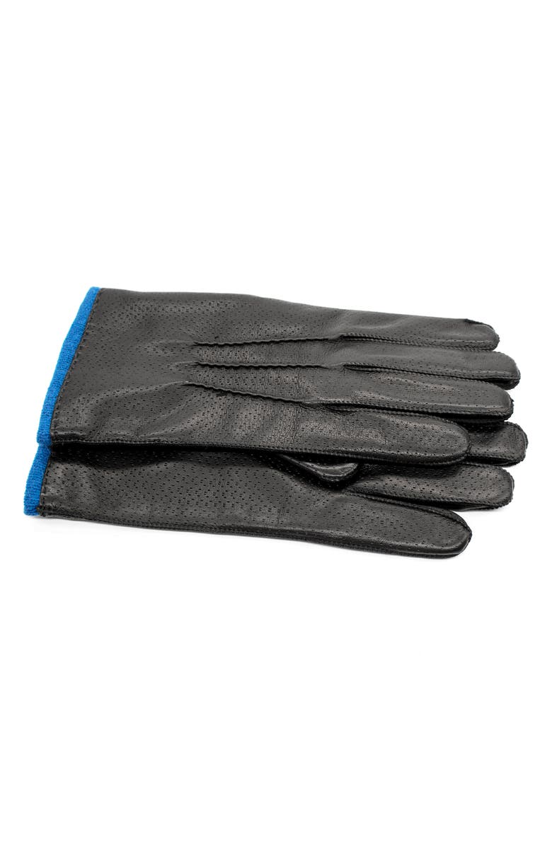 Portolano Perforated Leather Gloves, Alternate, color, Black/ Sky Diver