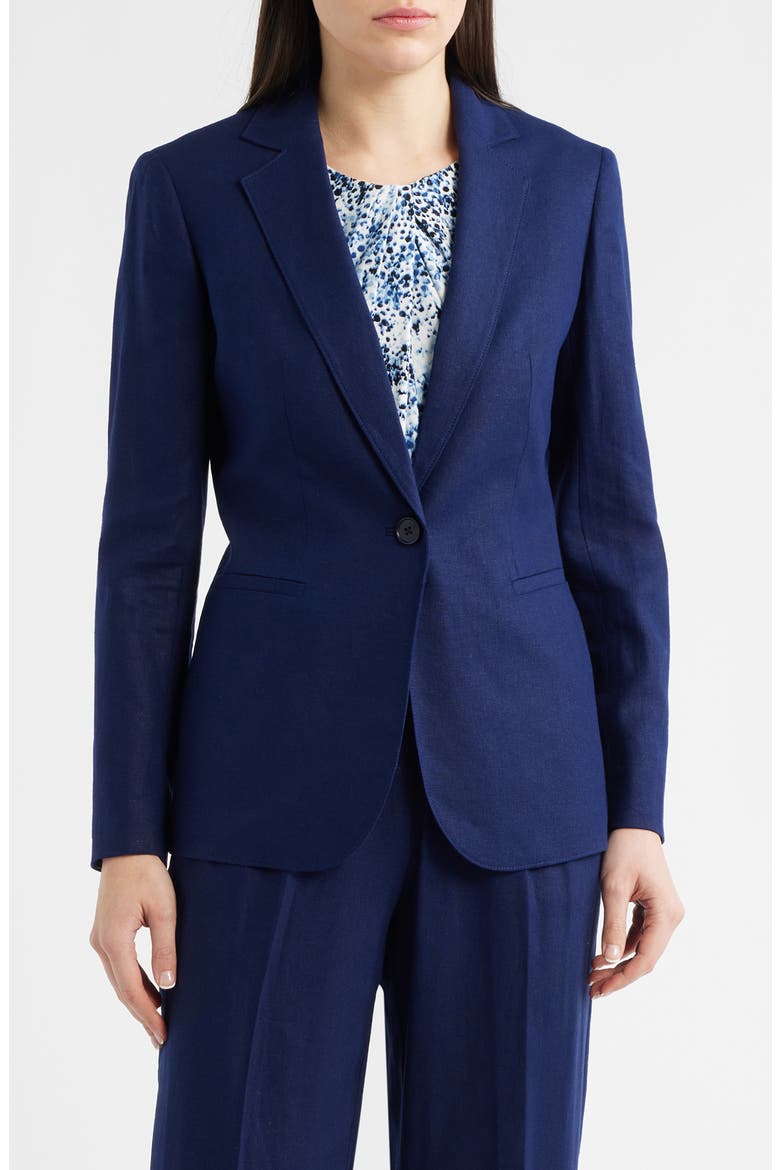 One-Button Linen Blend Blazer, Main, color, DISTANT MOUNTAIN