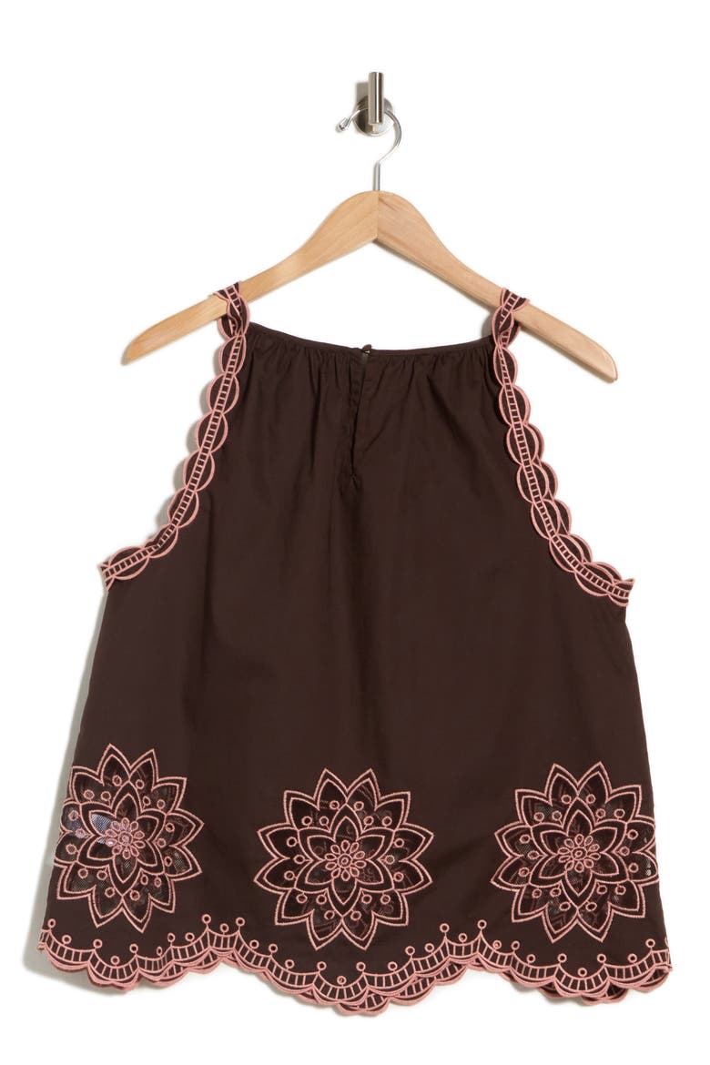 Contrast Embroidered Tank, Alternate, color, COCOA BEAN/ CREAM
