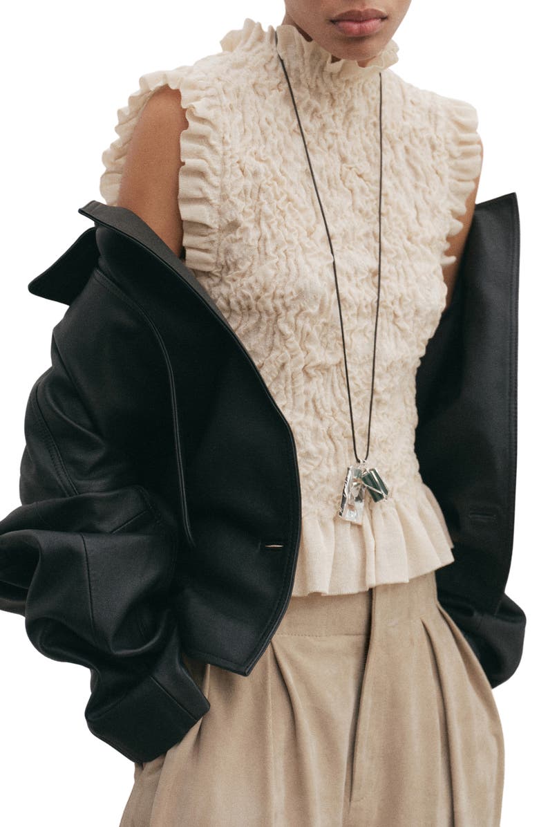 MANGO Textured Sleeveless Top, Main, color, Ecru