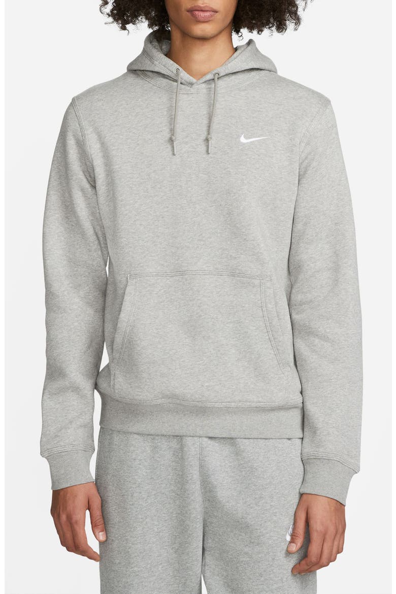 Swoosh Pullover Hoodie, Main, color, DARK GREY HEATHER/ WHITE