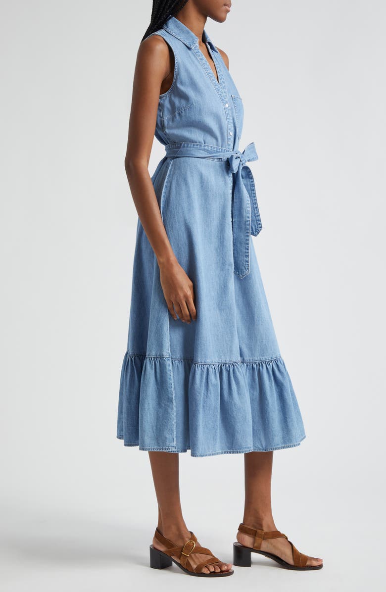 Veronica Beard Edwina Sleeveless Cotton Denim Midi Shirtdress, Alternate, color, Iceberg