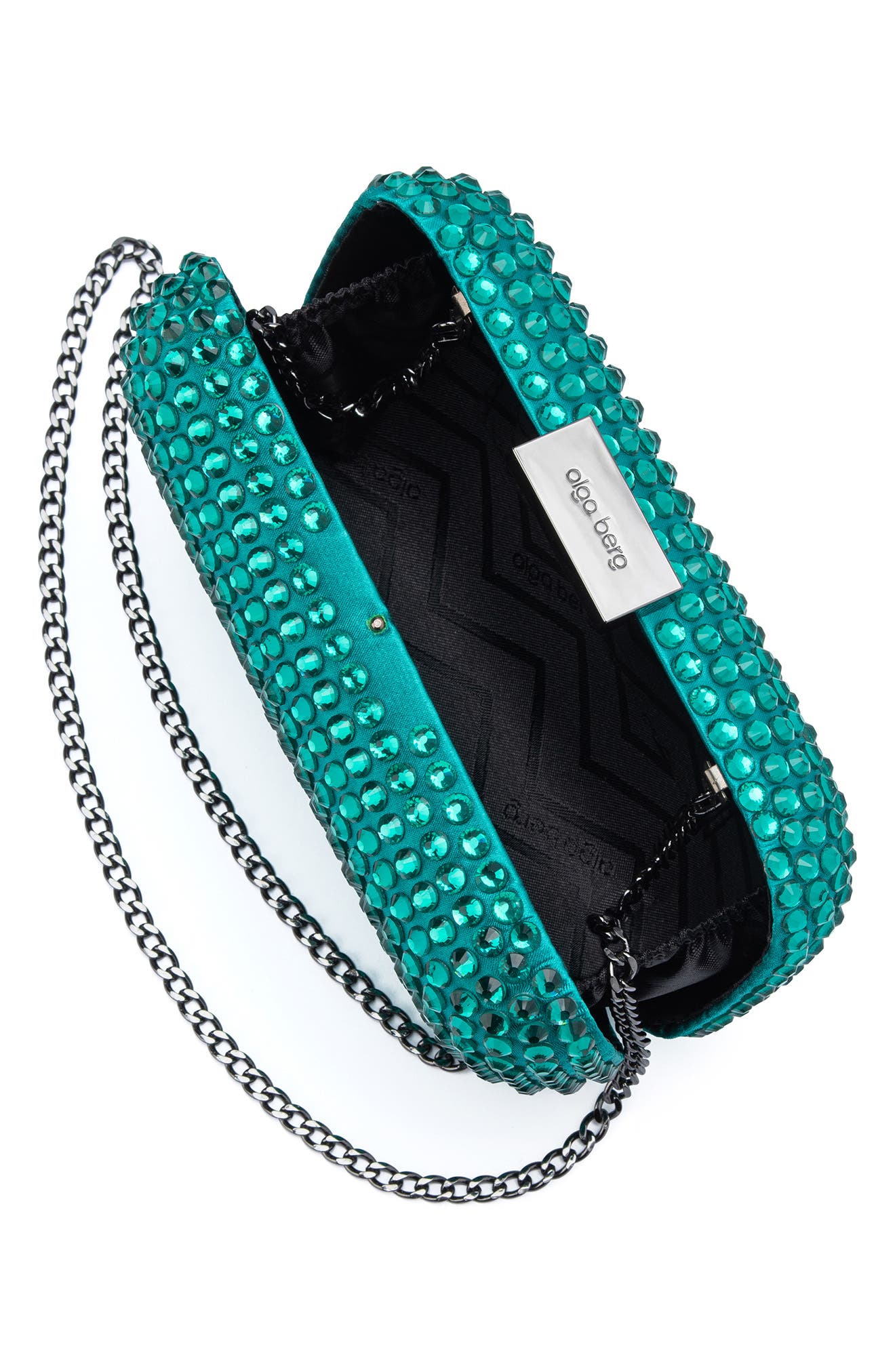 Olga Berg Caydence Hot Fix Crystal Clutch, Alternate, color, Emerald