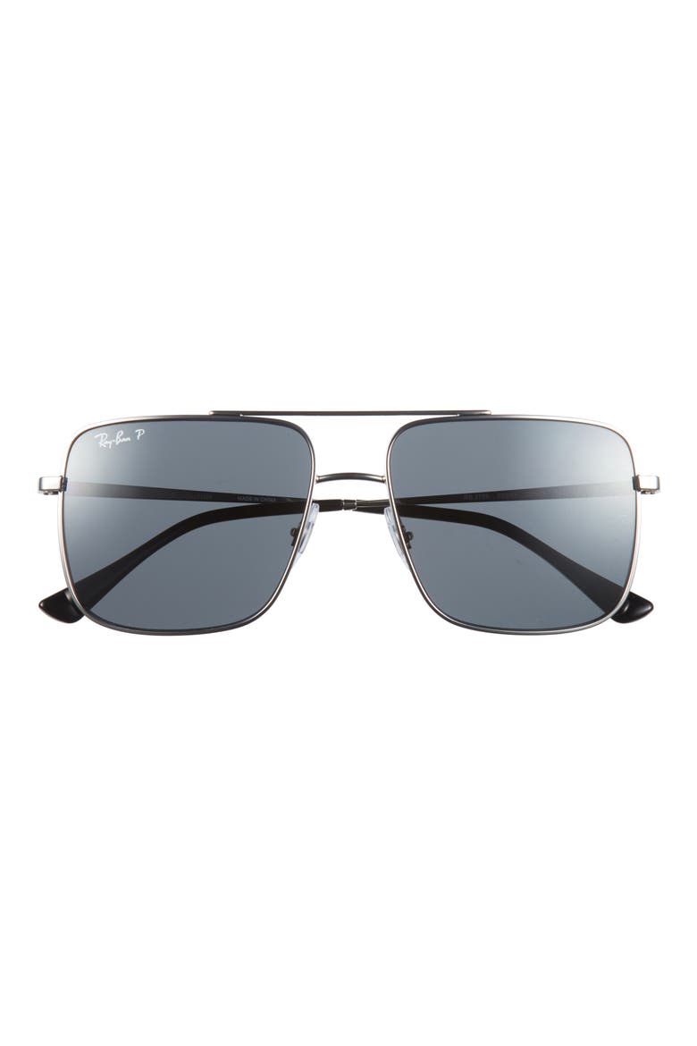 Ari 54mm Polarized Navigator Sunglasses, Main, color, SILVER / DARK GREY POLAR