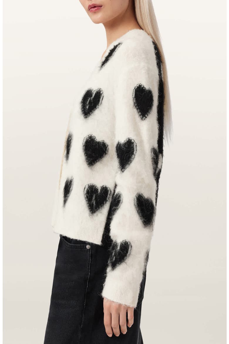 Scatter Heart Alpaca & Merino Wool Blend Cardigan, Alternate, color, CHALK WHITE/ BLACK