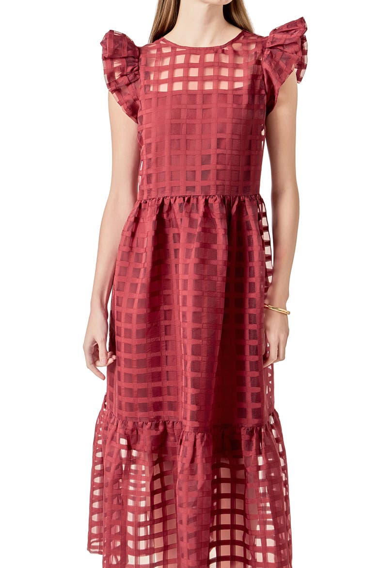 Check Organza Dress, Alternate, color, MAROON
