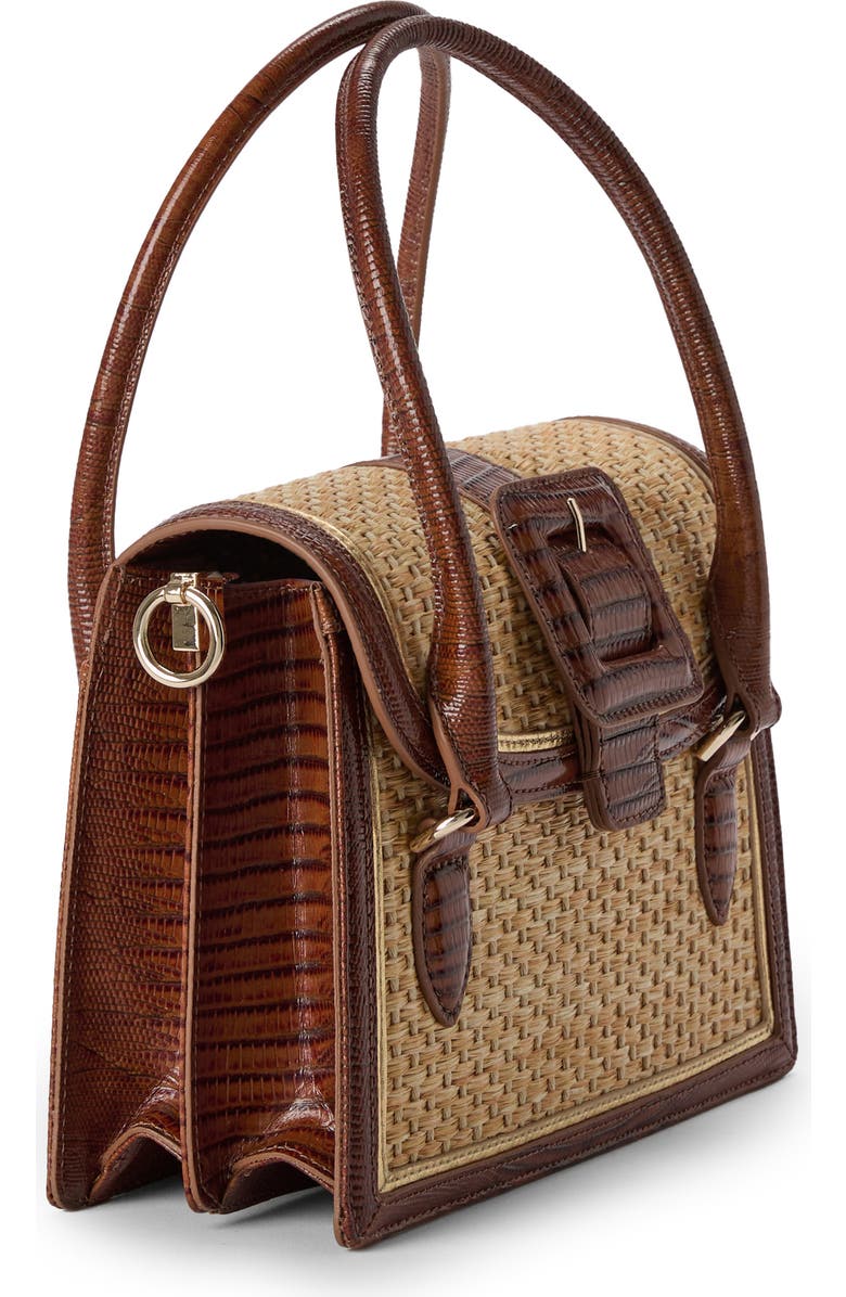 Brahmin Small Hallie Woven Straw & Lizard Embossed Leather Satchel, Alternate, color,