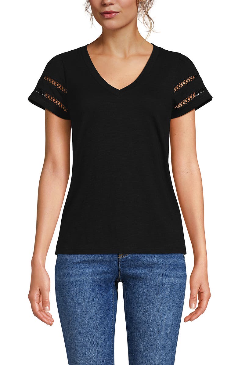 Lands' End Slub Flutter Sleeve V-Neck T-Shirt, Main, color, 