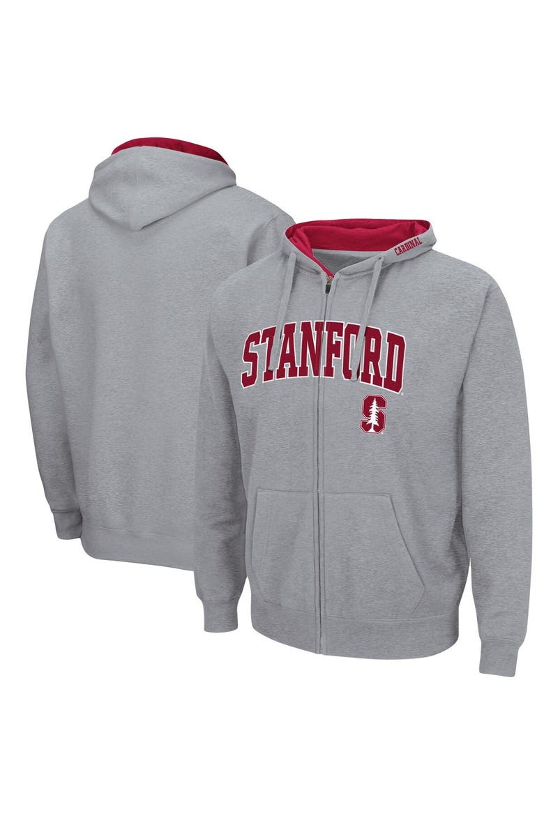 Men's Colosseum Heathered Gray Stanford Cardinal Arch & Logo 3.0 Full-Zip Hoodie, Main, color, Heather Gray