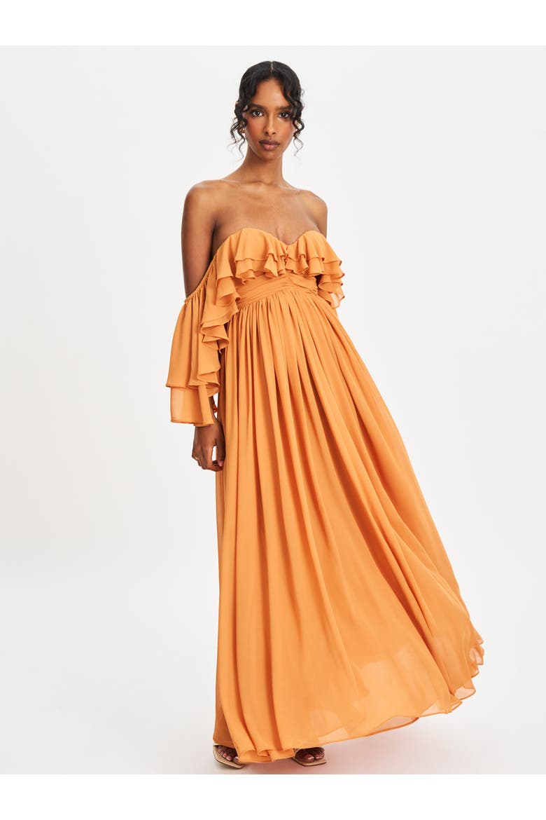 Kaela Off Shoulder Chiffon Maxi Dress, Alternate, color, Brickwork