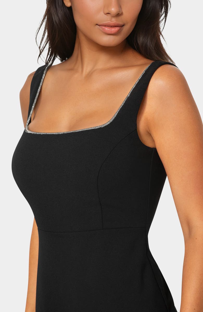 bebe Rhinestone Trim Square Neck Maxi Dress, Alternate, color, Black