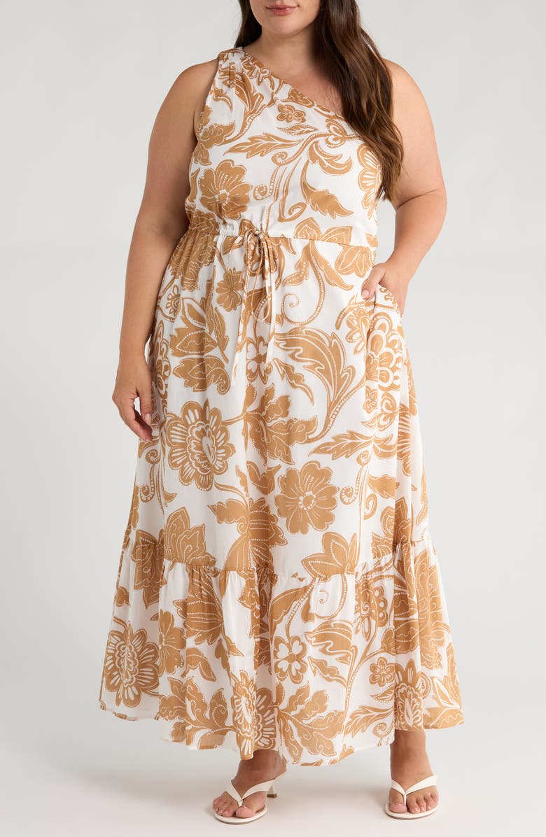SUGARLIPS Elya Floral One-Shoulder Cotton Maxi Dress, Main, color, White/ Biscuit