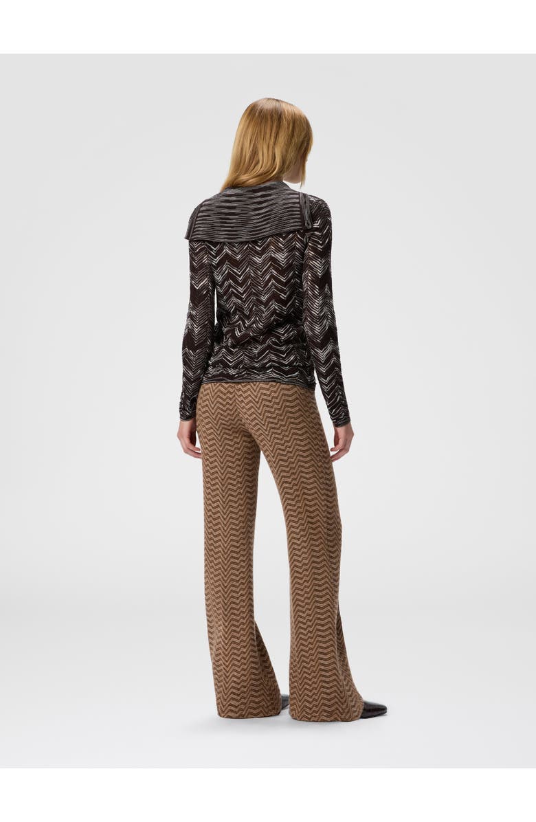 Missoni High-neck Buttoned Sweater With Chevron Pattern, Alternate, color, Brown
