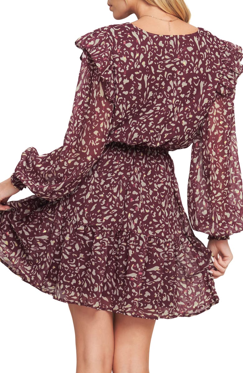 FLYING TOMATO Print Long Sleeve Dress, Alternate, color, Berry