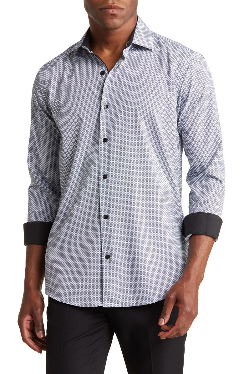 Azaro Uomo Patterned Long Sleeve Performance Button-Up Shirt, Main, color,