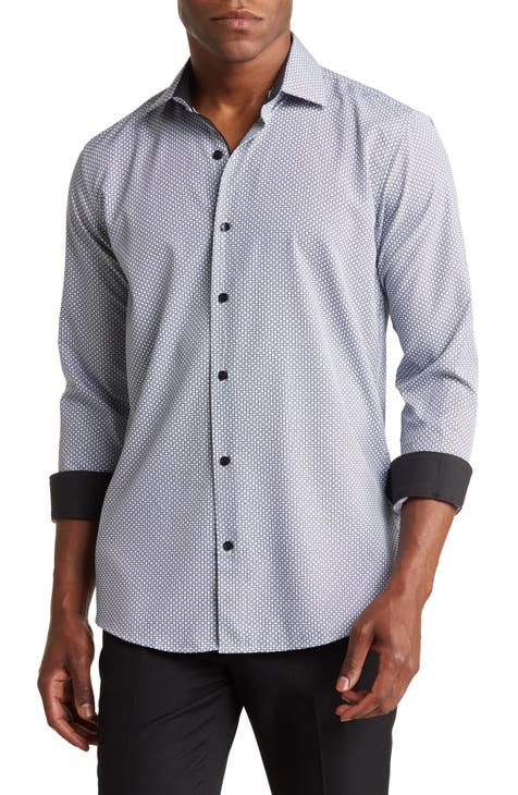 Patterned Long Sleeve Performance Button-Up Shirt