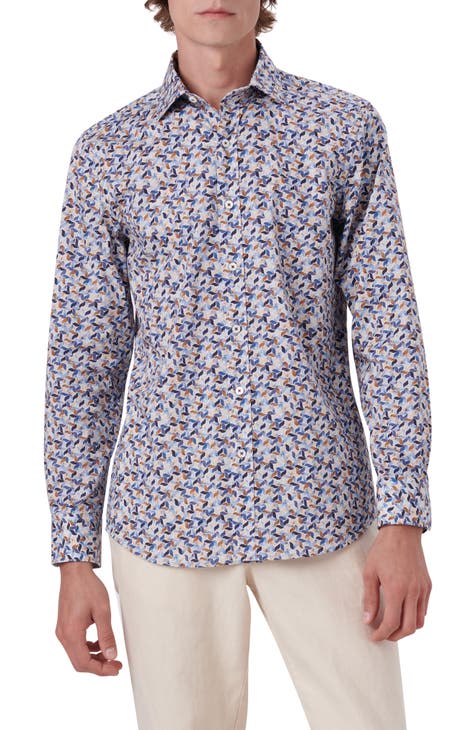 Shaped Fit Print Stretch Cotton Button-Up Shirt