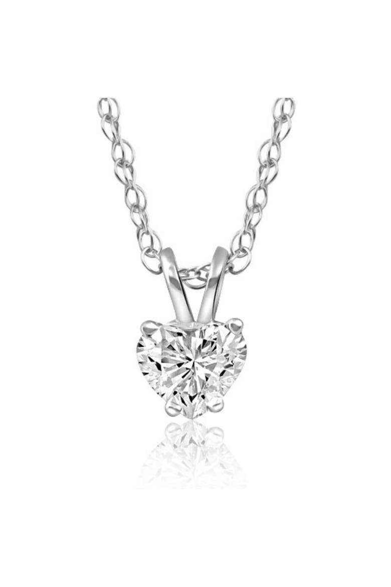 1/2 Ct Heart shape Diamond Solitaire Necklace 14k Pendant Lab Grown, Main, color, White Gold