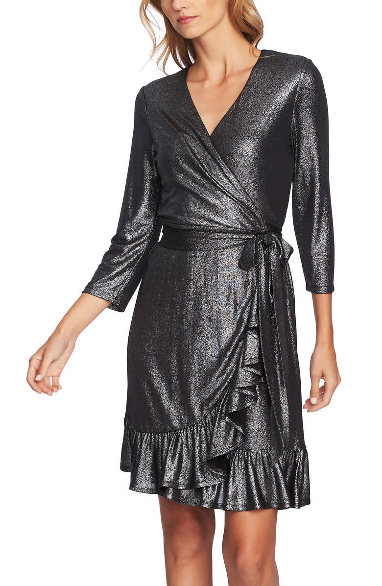 CeCe Foil Knit Ruffle Dress, Alternate, color, 