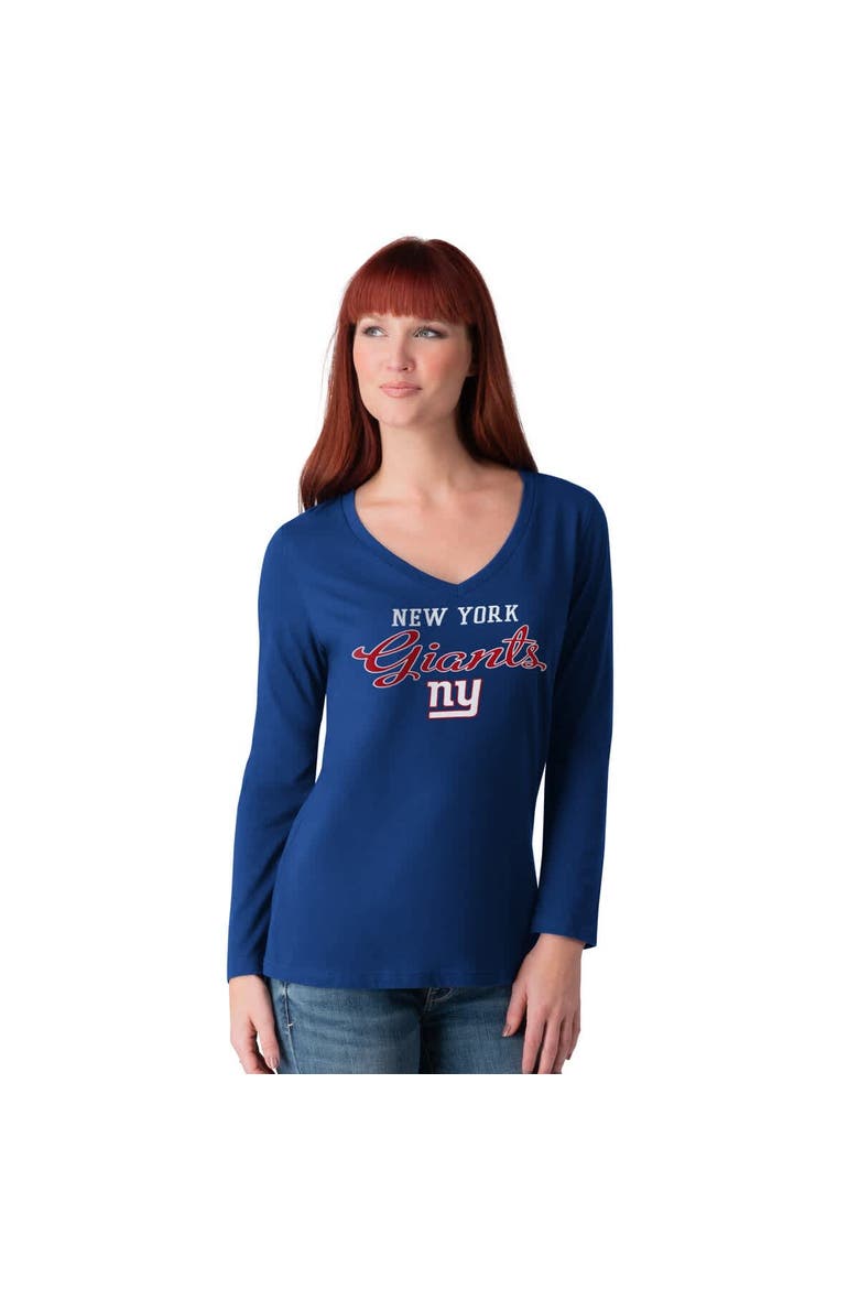 Women's G-III 4Her by Carl Banks Royal New York Giants Post Season Long Sleeve V-Neck T-Shirt, Alternate, color, Royal
